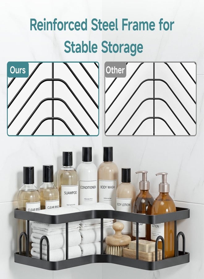 Veken Corner Adhesive Shower Caddy 3-Pack with Soap Holder&Hooks,No Drilling Shower Shelves,Rustproof & Waterproof Bathroom Organizers and Storage,Rack for Small Spaces, Kitchen&Rental-Friendly,Black - Image 5