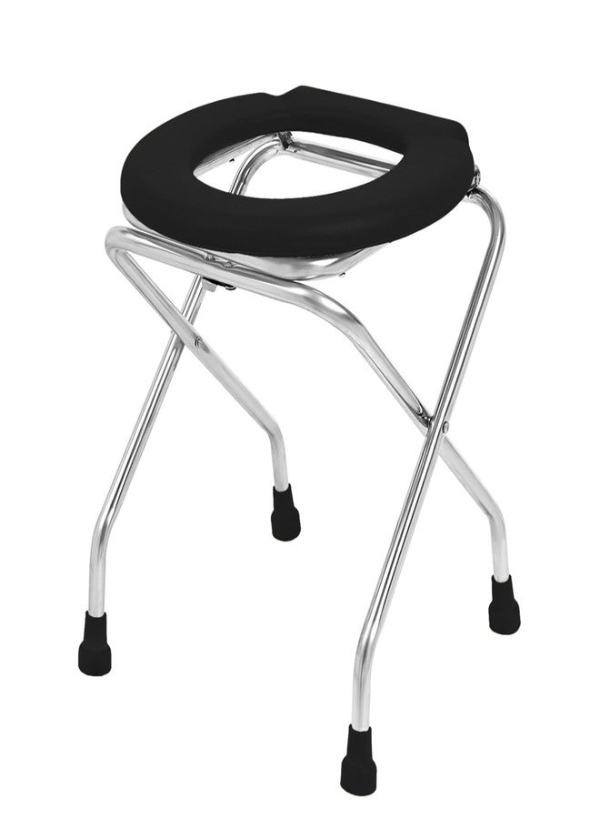 NEOSAFE Stainless Steel Premium Folding Shower Bathing Room Mobile Commode Stool Indian Toilet Seat Ideal for Elderly Disabled Man and Pregant Women Support (Black) - Image 1