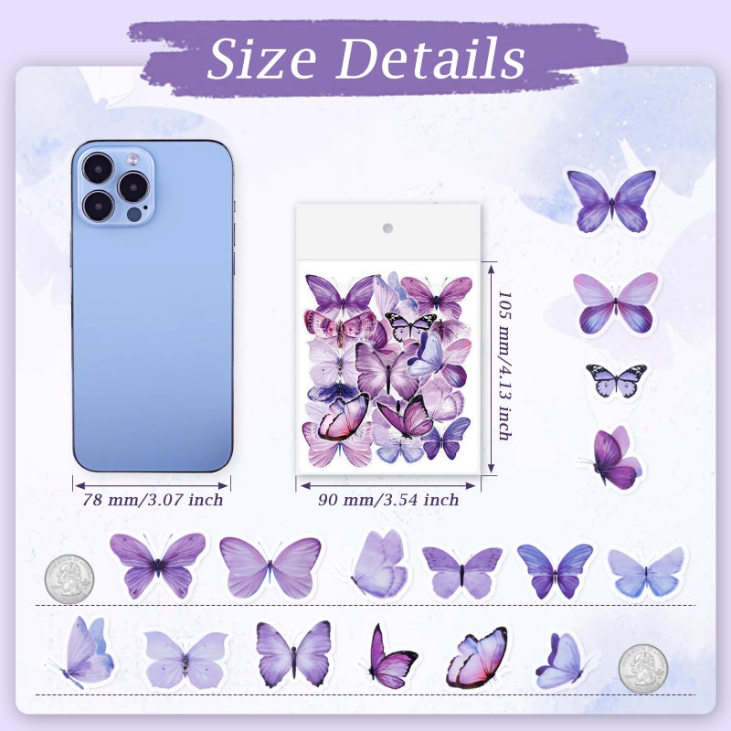 Imeepa Transparent Stickers 40Pcs Purple Butterfly Stickers, PET Vintage Butterfly Decorative Decals for Scrapbook Crafts DIY Arts Bullet Journals Junk Journal Planners Phone Cases - Image 2