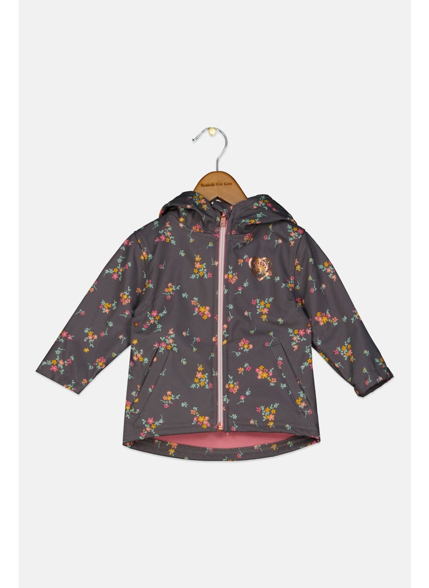 Body Glove Toddlers Girl All Over Print Hooded Jacket, Grey  - Image 1