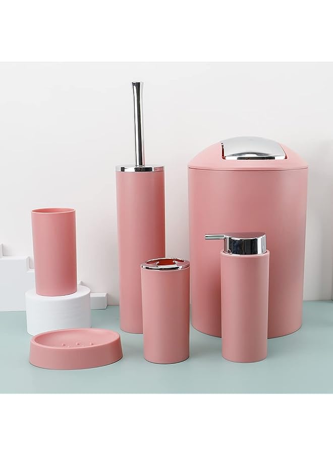 Accessories Set Of 6 Piece Bath Ensemble Includes Soap Dispenser, Toothbrush Holder, Tumbler, Soap Dish for Decorative Countertop and Housewarming Gift. (Pink)  - Image 1