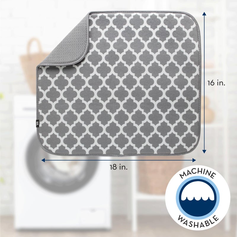 S&T INC. Dish Drying Mat, Highly Absorbent Microfiber Kitchen Counter Mat, Dish Drying Pad for Dishes, Utensils, Pots and Pans, Large 16" x 18", White Trellis - Image 5