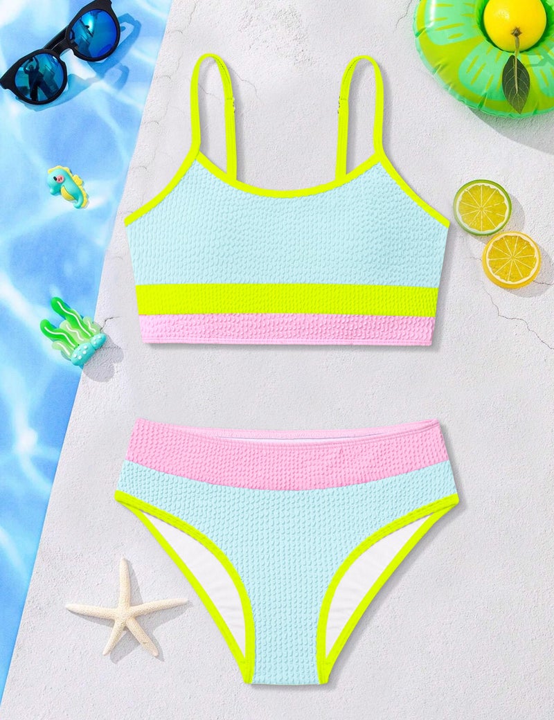 TALLWH Girls Swimsuit 2 Piece Casual Color-Block Adjustable Straps Bikini Sets Girls Bathing Suit Teen Bathing Suits Size14-16 - Image 5