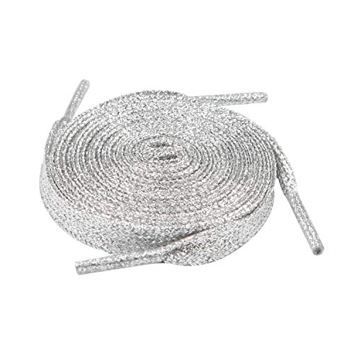 5Chaos Glitter Metallic Sparkle Shoelaces, Sparkly Shiny Shoe Laces for Women Kids Girls Men, Fun Funky Shoestring with Aglets 1Pair (39" (100CM), Metallic Silver) - Image 1