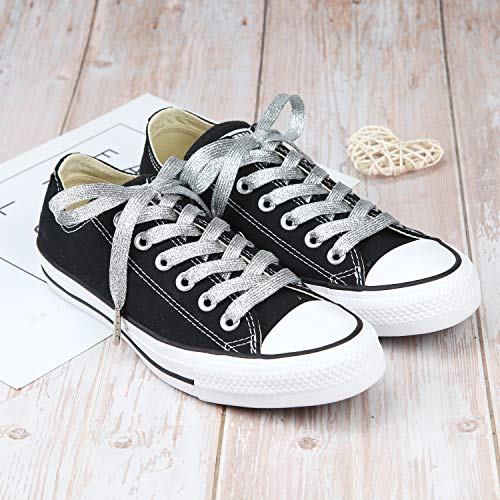 5Chaos Glitter Metallic Sparkle Shoelaces, Sparkly Shiny Shoe Laces for Women Kids Girls Men, Fun Funky Shoestring with Aglets 1Pair (39" (100CM), Metallic Silver) - Image 3