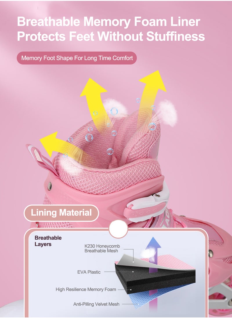 MaBaby - Kids Adjustable Inline skates Roller Skate Shoe Set, with Full Light Up Wheels Outdoor Fun 3 Size, for 3-7 Years Girls and Boys - Image 1
