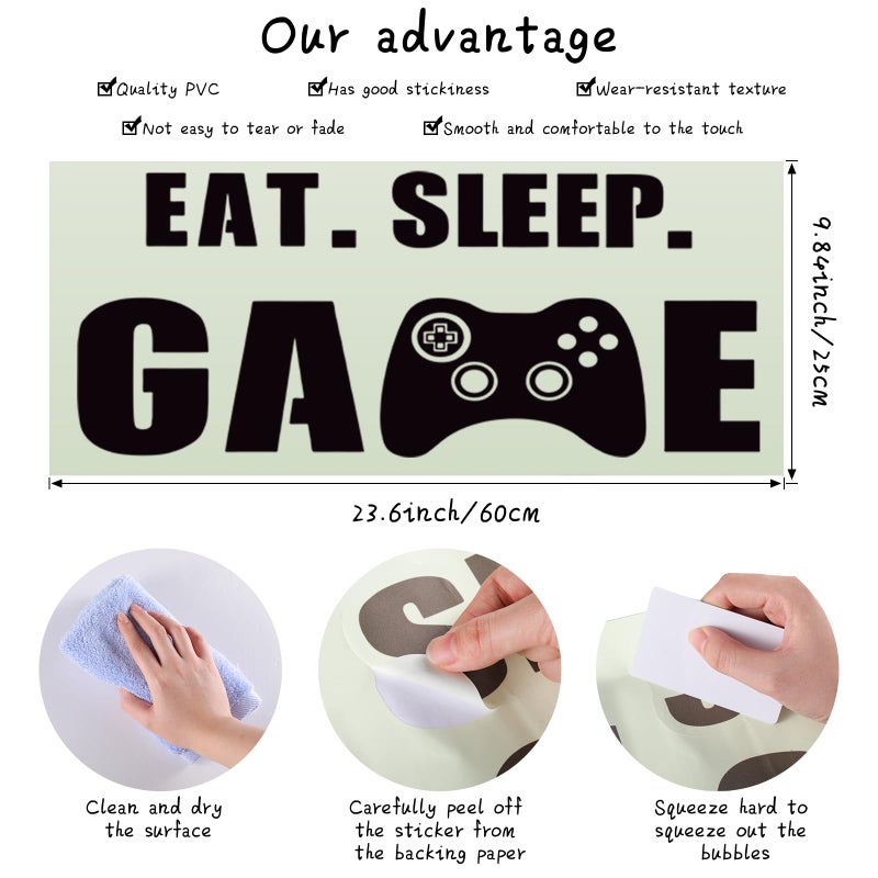 Outus Eat Sleep Game Wall Decal Gamer Boy Wall Stickers Video Game Decor Gaming Controller Decals For Boys Room Kids Bedroom Home Playroom Decor(23.6 X 10 Inch Classic Style) - Image 2