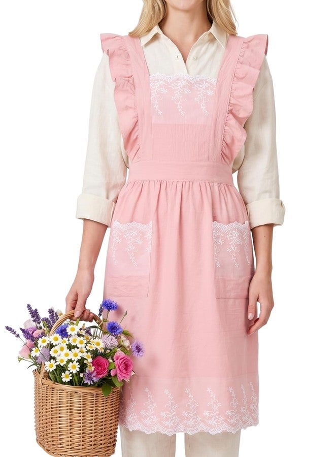 Zulzifs Vintage Aprons for Women - Cute Pinafore Cooking Apron Dress with Pockets for Kitchen Baking Gardening Painting (Pink) - Image 1