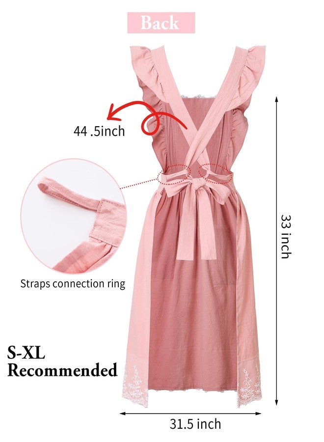 Zulzifs Vintage Aprons for Women - Cute Pinafore Cooking Apron Dress with Pockets for Kitchen Baking Gardening Painting (Pink) - Image 2