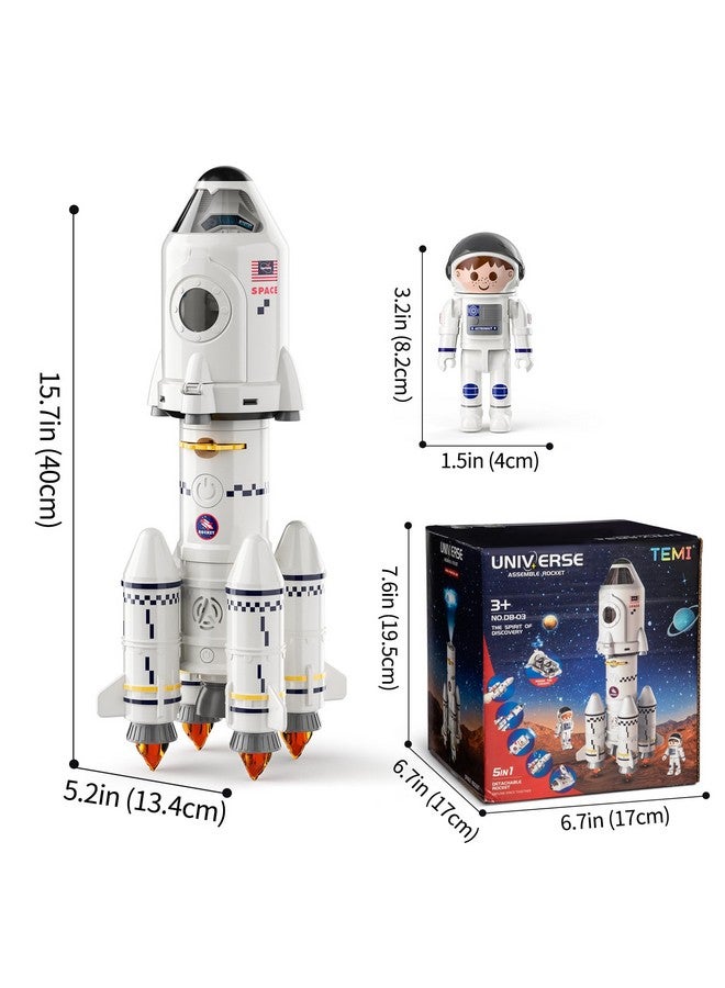 TEMI Space Rocket Spacecraft Toy for 3 4 5 6 7 8 9 Years Old Kids - 5-in-1 Airplane Educational Aerospace Set with 2 Astronauts, Projection Lamp, Outer Space Toy Gifts for Boys Girls 3+ - Image 2