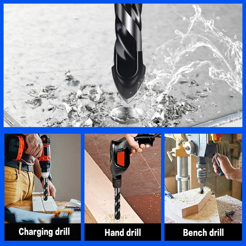 DKIBBITH 10-Piece Masonry Drill Bit Set for Concrete Tile Glass Ceramic Brick,1/8 to 1/2 Inch Drilling Bits with Triangle Handle,Tungsten Steel Alloy Tip.ï¼ˆBlackï¼‰ - Image 4