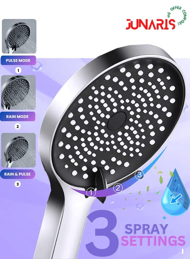 JUNARIS Handheld Shower Head Set with 3 Spray Modes, 1.5M Stainless Steel Shower Hose,Wall-Mounted ABS Chrome Finish with Silicone Nozzles – Ideal for Hotels & Home Bathrooms - Image 3