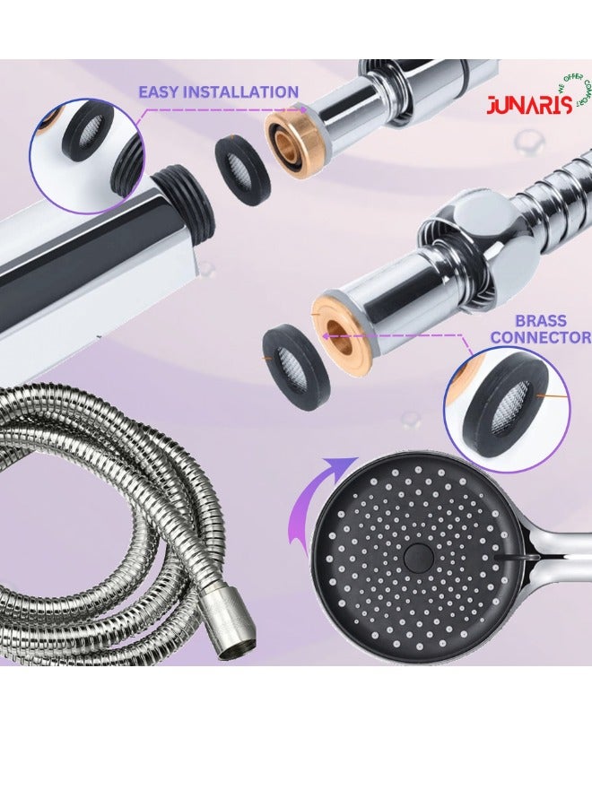 JUNARIS Handheld Shower Head Set with 3 Spray Modes, 1.5M Stainless Steel Shower Hose,Wall-Mounted ABS Chrome Finish with Silicone Nozzles – Ideal for Hotels & Home Bathrooms - Image 4