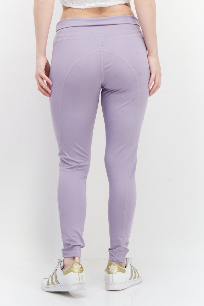 Ryder Act Women Full Length Solid Leggings, Purple - Image 4