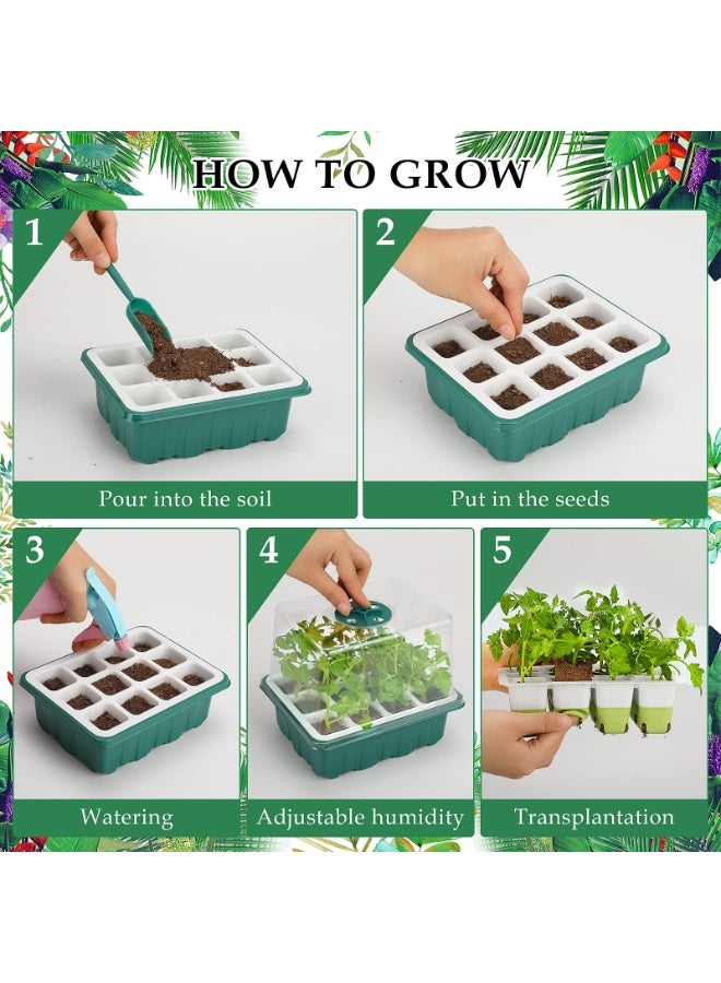 طقم زراعة منزلي 12 خانة للشتلات مع قاعدة سيليكون مرنة وغطاء رطوبة بارتفاع 4.33 إنش (11 سم) – صينية إنبات قابلة لإعادة الاستخدام للزراعة المنزلية - Image 4