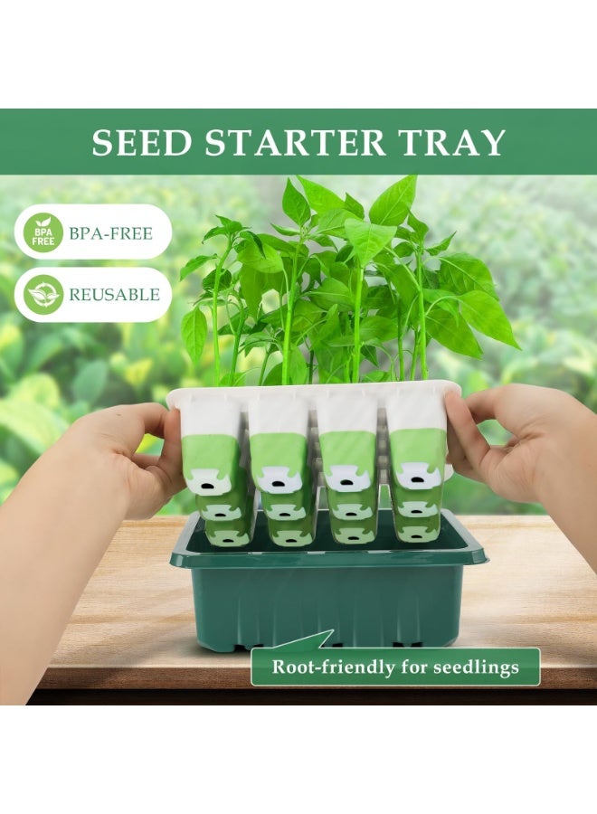 طقم زراعة منزلي 12 خانة للشتلات مع قاعدة سيليكون مرنة وغطاء رطوبة بارتفاع 4.33 إنش (11 سم) – صينية إنبات قابلة لإعادة الاستخدام للزراعة المنزلية - Image 3