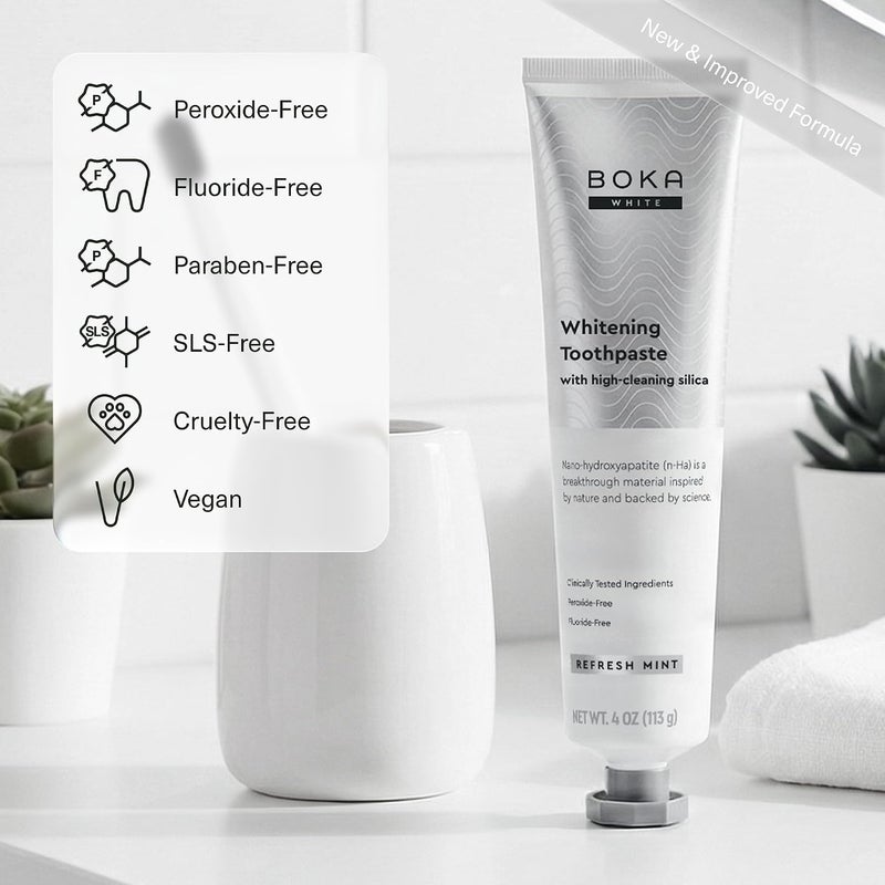 Boka Whitening Toothpaste - Fluoride Free, Nano Hydroxyapatite, Refresh Mint Flavor, 4 oz - Image 3