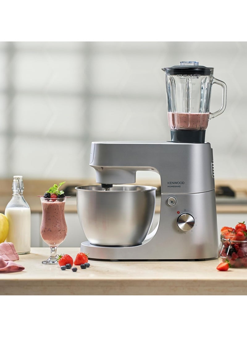 KENWOOD Stand Mixer Kitchen Machine HOMEBAKE, Brushed Steel Bowl, K-Beater, Whisk, Dough Hook, Splash Guard, Variable Speed, Compact Design 5 L 1400 W KHH01.120SI Silver - Image 2