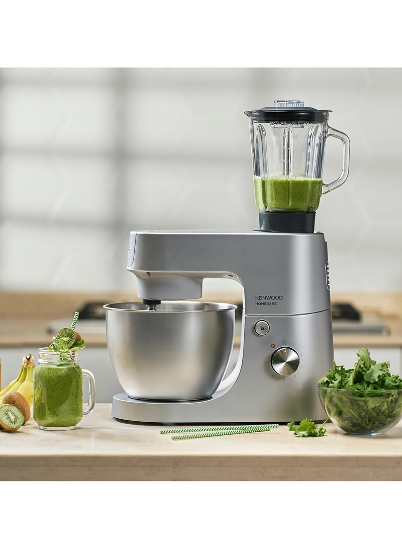KENWOOD Stand Mixer Kitchen Machine HOMEBAKE, Brushed Steel Bowl, K-Beater, Whisk, Dough Hook, Splash Guard, Variable Speed, Compact Design 5 L 1400 W KHH01.120SI Silver - Image 3