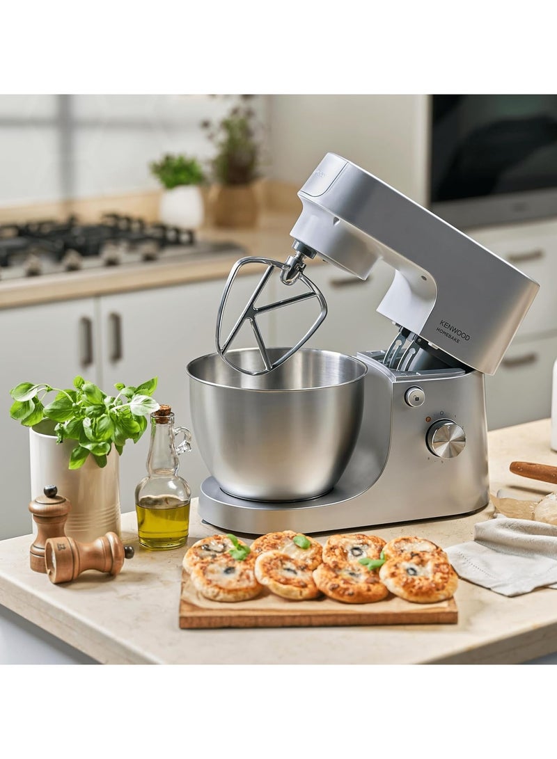 KENWOOD Stand Mixer Kitchen Machine HOMEBAKE, Brushed Steel Bowl, K-Beater, Whisk, Dough Hook, Splash Guard, Variable Speed, Compact Design 5 L 1400 W KHH01.120SI Silver - Image 5