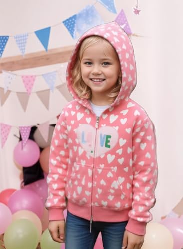 RETSUGO Girls Zip up Hoodie Valentine Jacket Casual Long Sleeve Sweatshirt Toddler Cotton Heart Print Coat Pullover Matching Tops 7t - Image 4