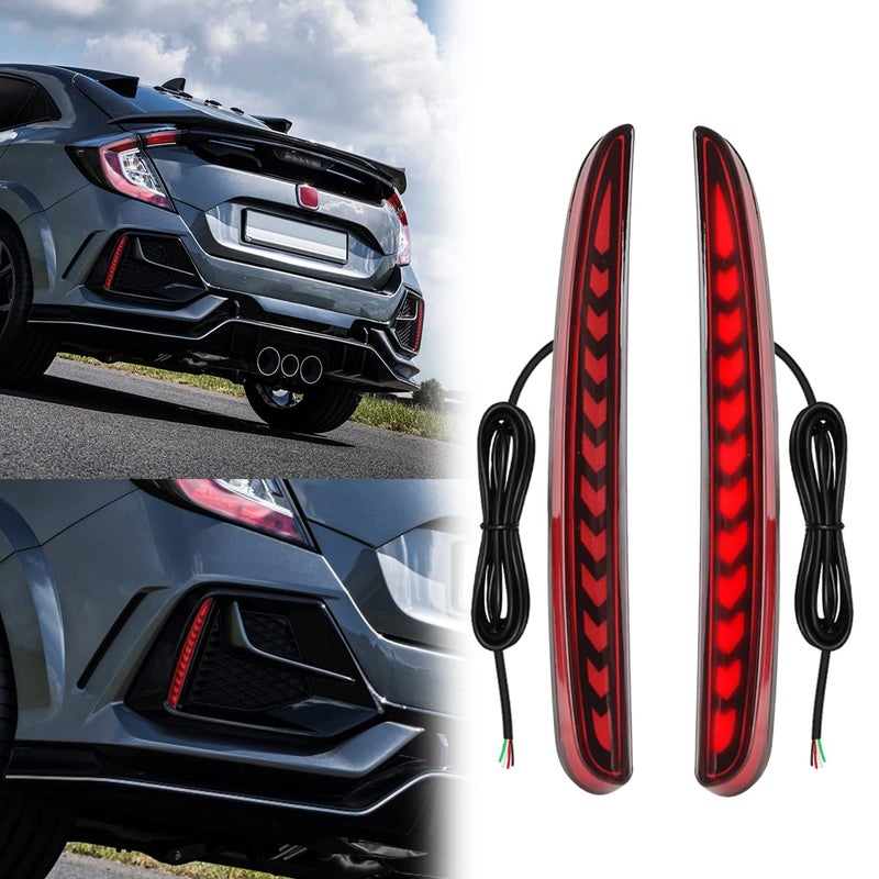 VGETTING Red Lens LED Reflector Lights For Honda Civic Hatchback TypeR SI 2017 2018 2019 2020 2021 Rear Bumper Tail Light with Sequential Turn Signal Brake Function Arrow Red