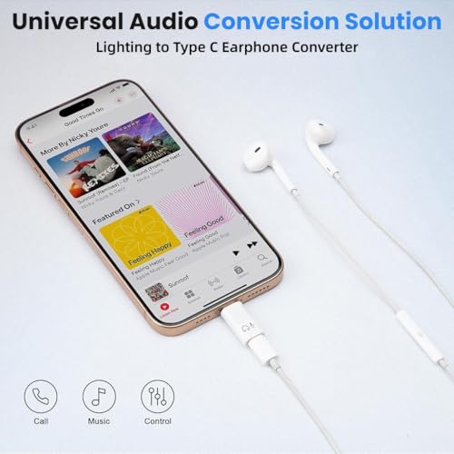Verilux® Lighting to Type C Earphone Converter, Type C Male to Lighting Female Portable Audio Adapter with Aluminum Alloy Housing for iPhone 17/16/15, Support Hands-Free Calling, Volume Control - Image 3