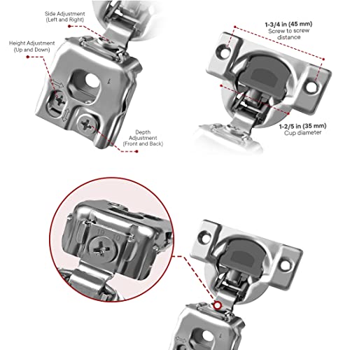 Berta 10-Pack, 1 inch Overlay Soft Closing Face Frame Cabinet Hinges, 105 Degree 6-Ways 3-Cam Adjustment Concealed Kitchen Cabinet Door Hinges with Screws (1 in. Overlay, 10 Pieces) - Image 3