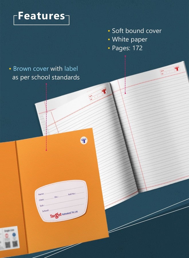 TARGET PUBLICATIONS Small Notebooks Double Line (172 Ruled Pages) | Soft Brown Cover | 18 cm x 24 cm Approx | Writing Books | Pack of 6 Books | GSM 57 - Image 2