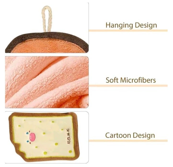 kitchen towels(Pack Of 4) in four distinct shapes using coral fleece, decorated with donut, toast, and cheesecake motifs for decorative appeal and practicality. - Image 3