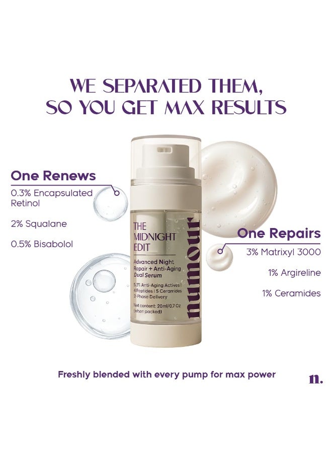 Numour The Midnight Edit  Serum | Irritation Free | 0.3% encapsulated Retinol+4 Peptides+5 Ceramides | For Fine Lines & Wrinkles  |Face serum for Men & Women | The Midnight Edit Dual Anti-Aging Serum 20ml - Image 2