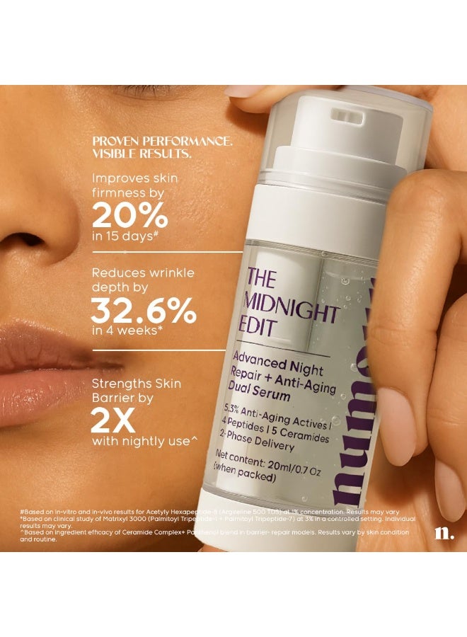 Numour The Midnight Edit  Serum | Irritation Free | 0.3% encapsulated Retinol+4 Peptides+5 Ceramides | For Fine Lines & Wrinkles  |Face serum for Men & Women | The Midnight Edit Dual Anti-Aging Serum 20ml - Image 3