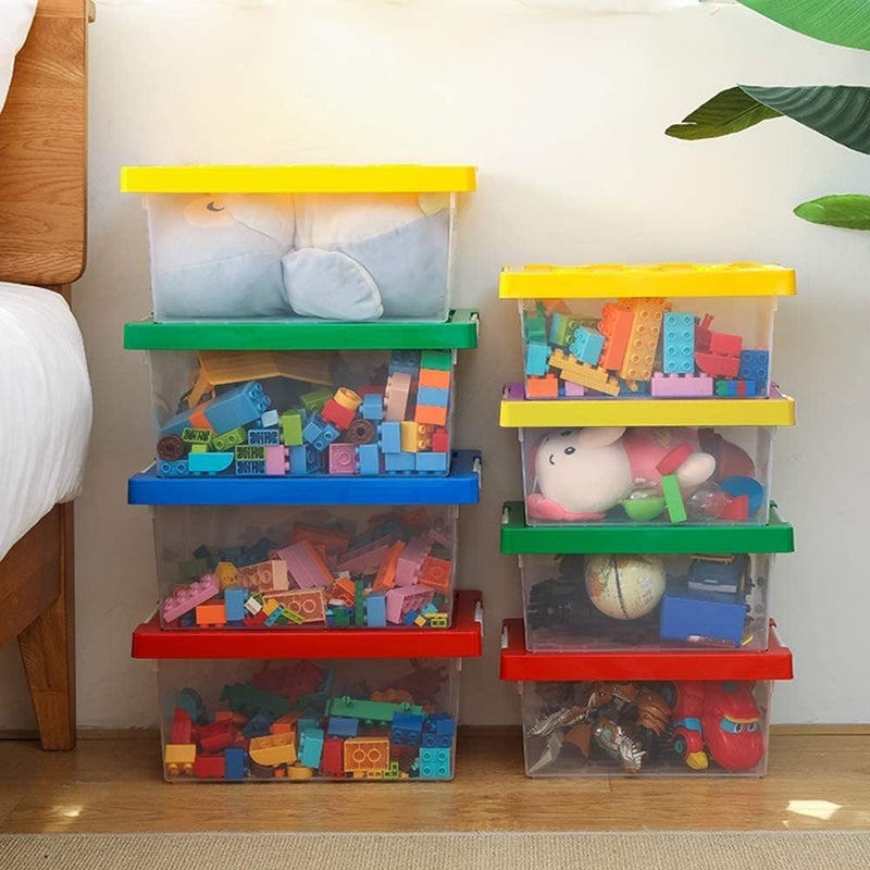 Azonee Toy Storage Organizer Bins with Lid, Stackable Plastic Organizer Box, Kids Toy Chests with Compatible Building Baseplate, Storage Container for Building Bricks & Toys, Set of 2 - Image 4