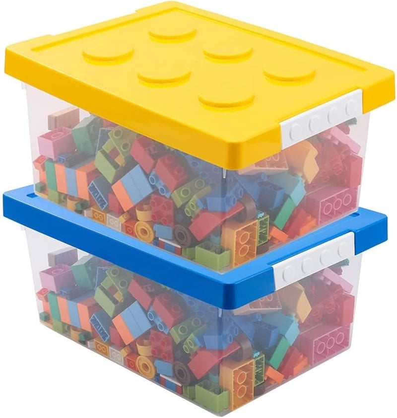Azonee Toy Storage Organizer Bins with Lid, Stackable Plastic Organizer Box, Kids Toy Chests with Compatible Building Baseplate, Storage Container for Building Bricks & Toys, Set of 2 - Image 1