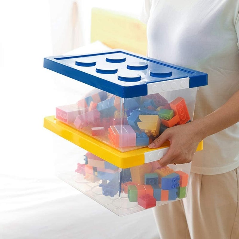 Azonee Toy Storage Organizer Bins with Lid, Stackable Plastic Organizer Box, Kids Toy Chests with Compatible Building Baseplate, Storage Container for Building Bricks & Toys, Set of 2 - Image 2