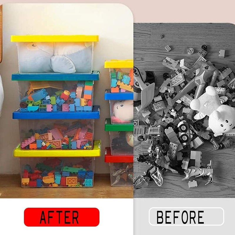 Azonee Toy Storage Organizer Bins with Lid, Stackable Plastic Organizer Box, Kids Toy Chests with Compatible Building Baseplate, Storage Container for Building Bricks & Toys, Set of 2 - Image 3