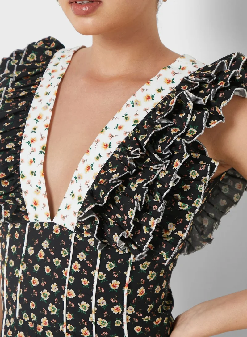 Nocturne Floral Ruffle Mini Dress