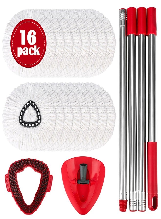 RA RUNNING ALIEN Spin Mop Replacement Set for O-Ceda EasyWring 1-Tank System, 16 Microfiber Spin Mops Refills,1 Scrubber Head,1 Triangle Spin Base,and(31-63in Adjustable Handle Set Combo - Image 1
