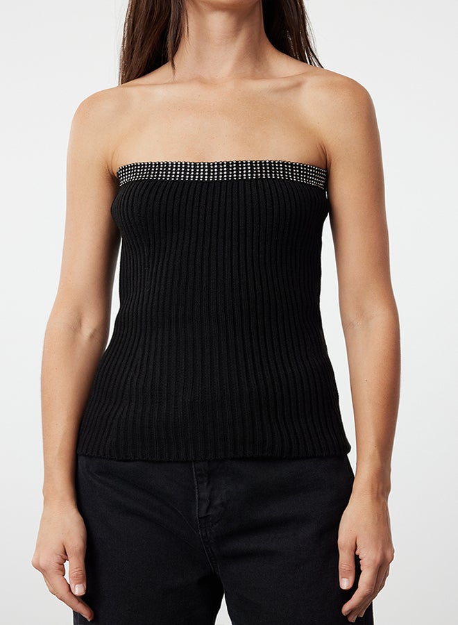 trendyol Black Strapless Knitwear Blouse TWOAW25BZ00000  - Image 4