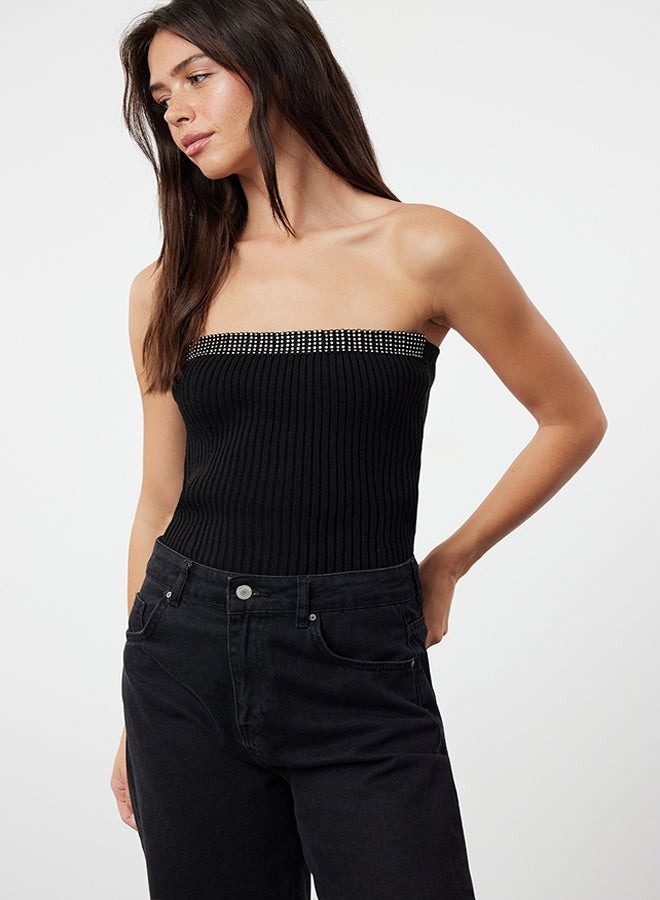 trendyol Black Strapless Knitwear Blouse TWOAW25BZ00000  - Image 2