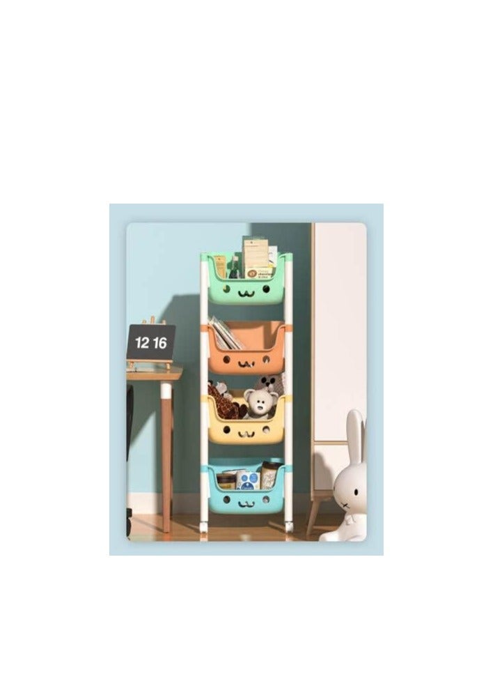 منظم لتخزين الألعاب مكون من رفوف متعددة الطبقات وله عجلات، مناسب لغرفة نوم الأطفال، أربع رفوف - Image 4