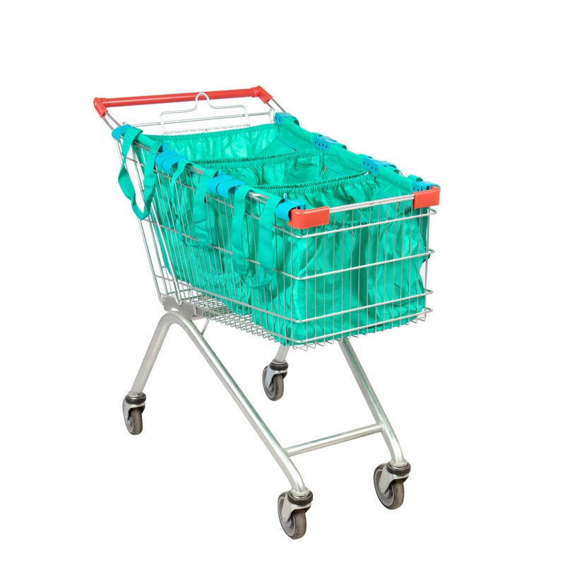 Handy Sandy Cart Caddy â€“ 3-Pack Reusable Shopping Bags with Cart Clips | Heavy-Duty Grocery Organizer Tote Set | Eco-Friendly, Foldable, 40 lb Capacity | Green - Image 1