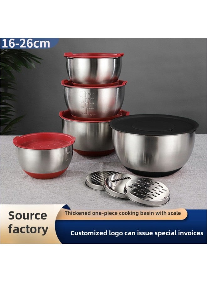 Supply Silicone Bottom Egg Basin Thickened With Scale Salad Bowl 304 European Stainless Steel Salad Bowl-Specifications:304# Korean Silicone Bottom Salad Bowl-Color:20CM - Image 1