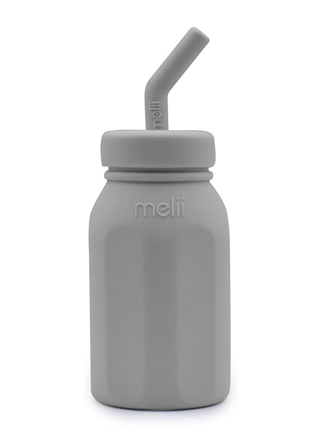 melii Silicone Water Bottle with Straw For Babies, Toddlers & Kids, BPA Free - 230ml Grey - Image 1