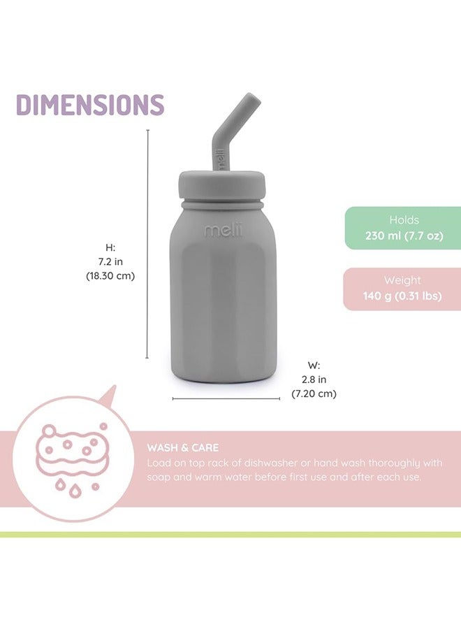 melii Silicone Water Bottle with Straw For Babies, Toddlers & Kids, BPA Free - 230ml Grey - Image 2