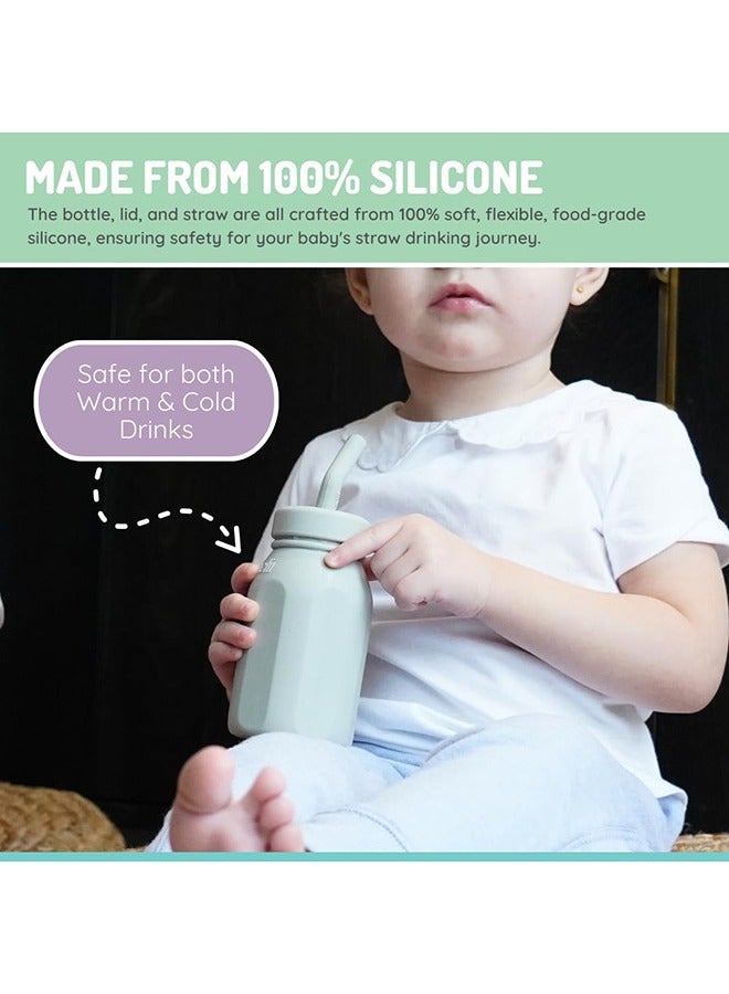 melii Silicone Water Bottle with Straw For Babies, Toddlers & Kids, BPA Free - 230ml Grey - Image 4