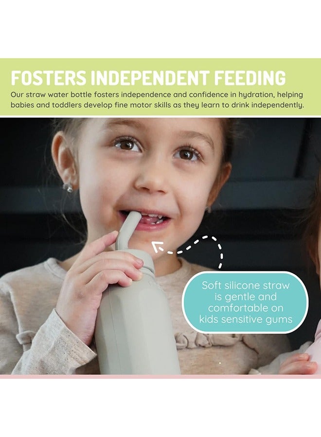 melii Silicone Water Bottle with Straw For Babies, Toddlers & Kids, BPA Free - 230ml Grey - Image 5