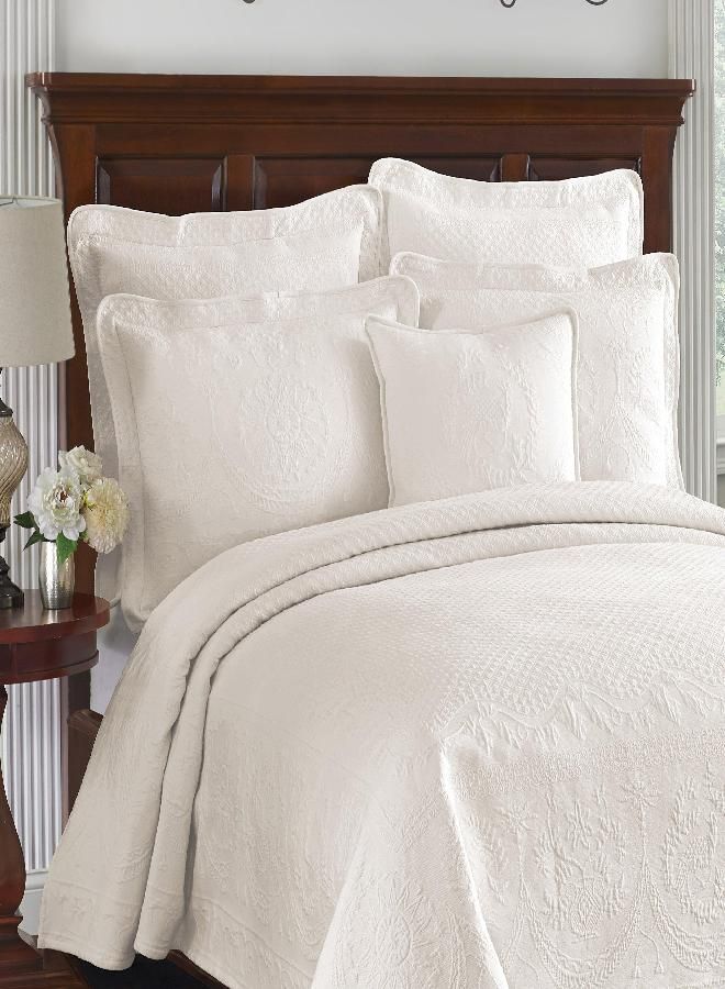 Historic Charleston HISTORIC CHARLESTON Collection King Charles Modern Farmhouse Floral Matelasse Coverlet, King, Ivory  - Image 3