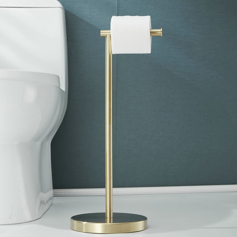 Free Standing Toilet Paper Holder StandGold Bathroom Roll Tissue DispenserRustproof Base SUS 304 Stainless Steel Brushed Gold SHUNLI