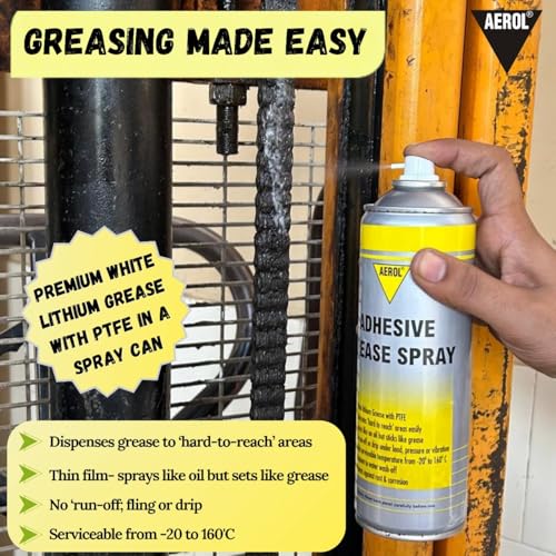 Aerol Adhesive Grease Spray, Grade 7000 (300g / 464ml) | White Lithium Grease fortified with PTFE | Lubricates under high temeperature, load & speed | Serviceable temperature -20 to 160°C - Image 5